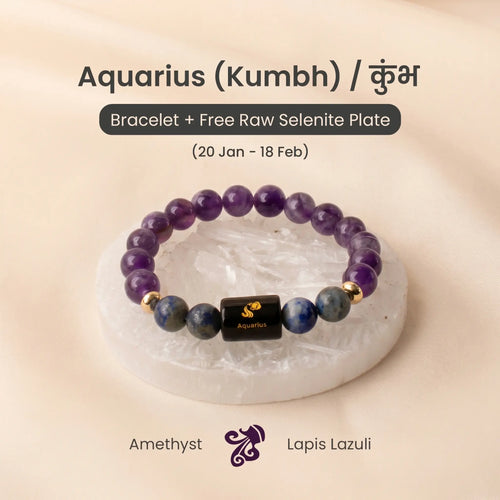 Aquarius (कुंभ राशि) Zodiac Amethyst & Lapis Lazuli Bracelet