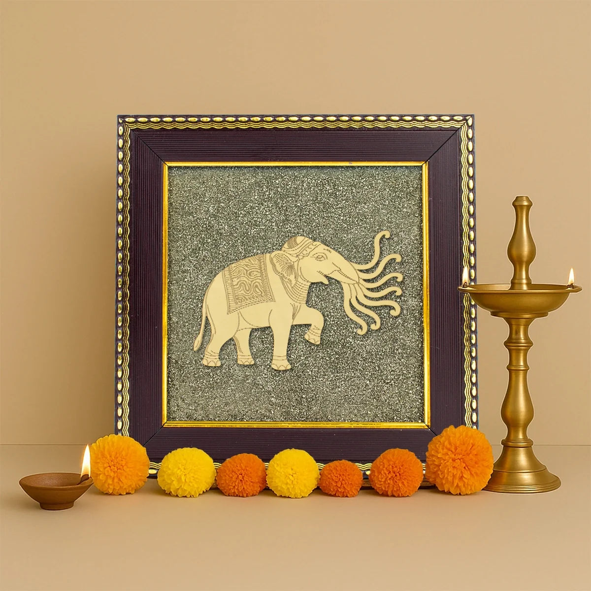 7 Trunk Elephant - Airavata on Raw Pyrite Frame