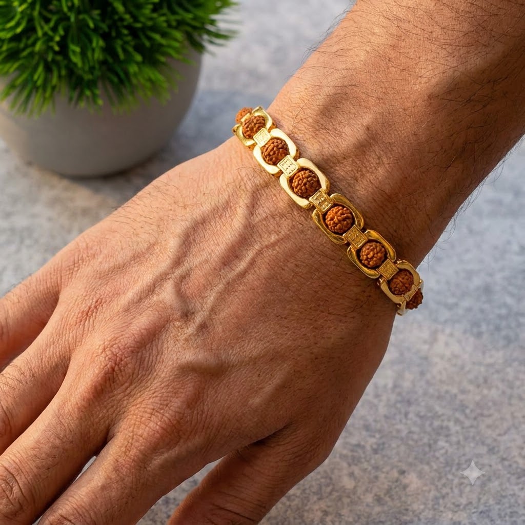 Gold-Plated 5 Mukhi Rudraksha Bracelet