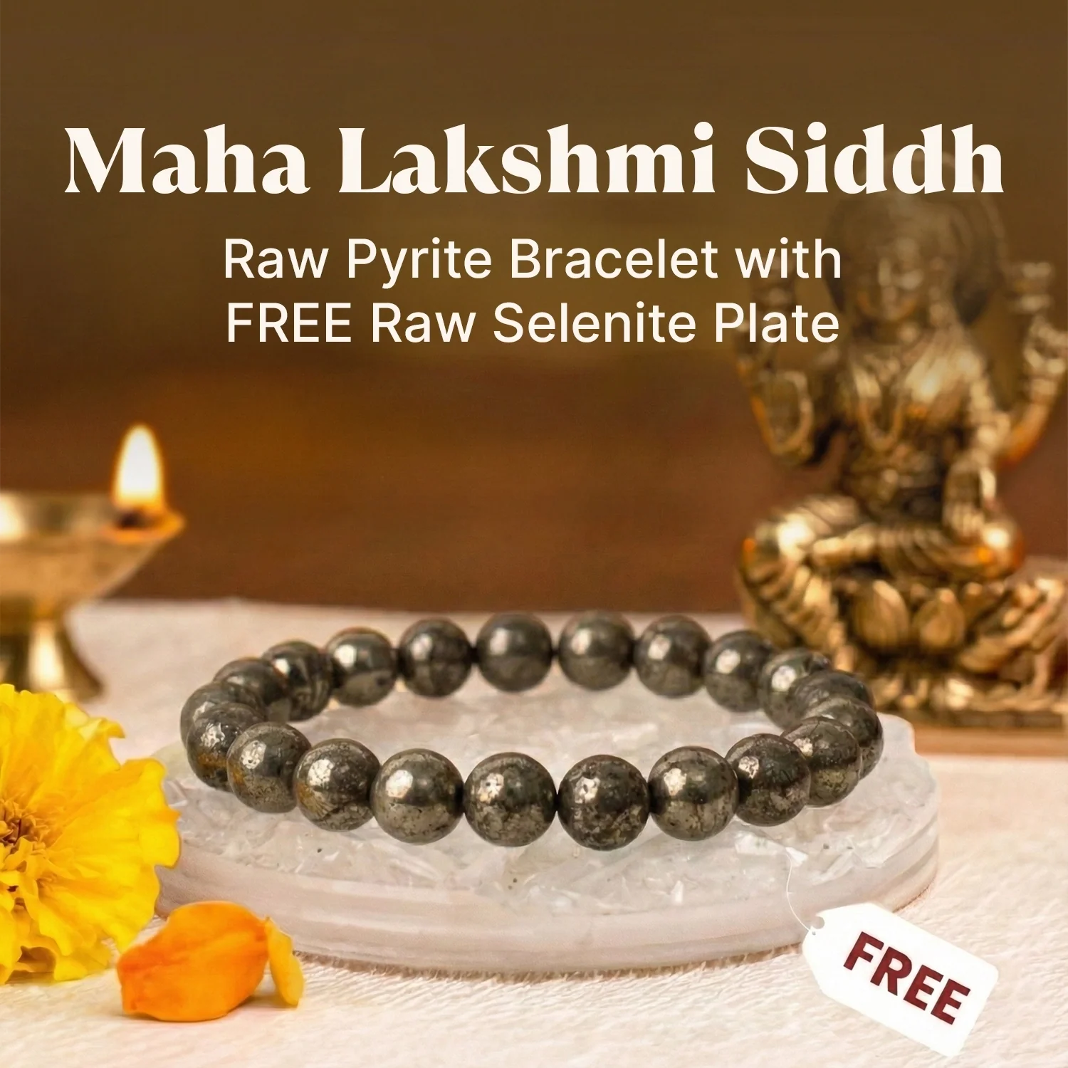 Maha Lakshmi Siddh Raw Pyrite Bracelet with FREE Raw Selenite Plate