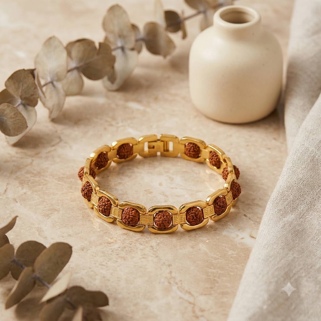 Gold-Plated 5 Mukhi Rudraksha Bracelet