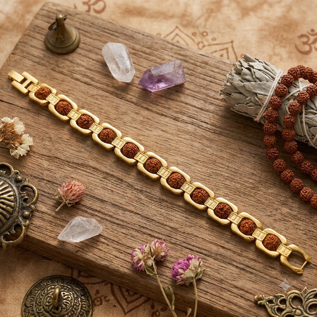 Gold-Plated 5 Mukhi Rudraksha Bracelet