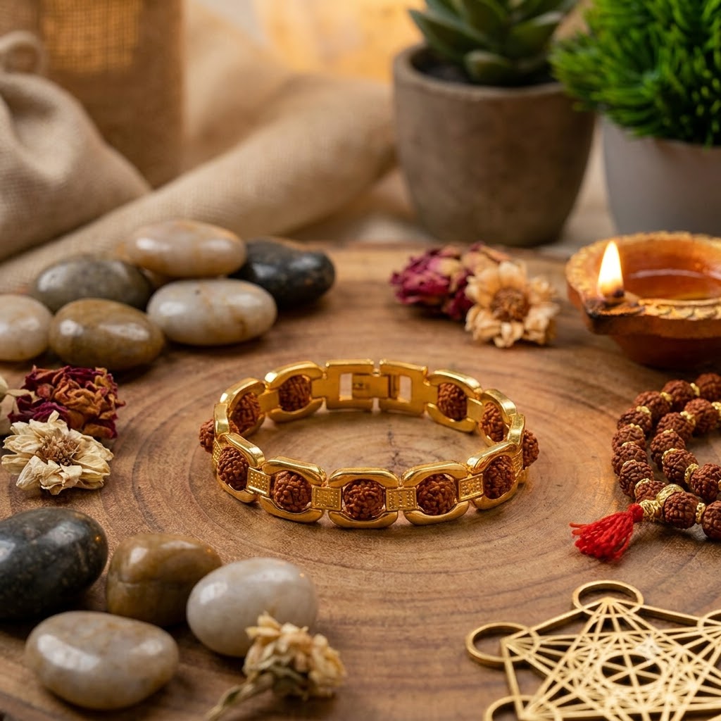 Gold-Plated 5 Mukhi Rudraksha Bracelet