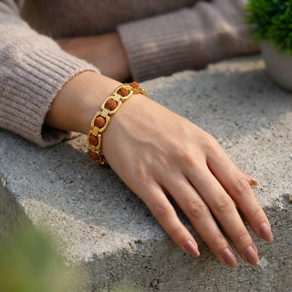 Gold-Plated 5 Mukhi Rudraksha Bracelet