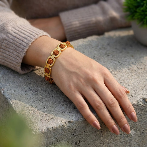 Gold-Plated 5 Mukhi Rudraksha Bracelet