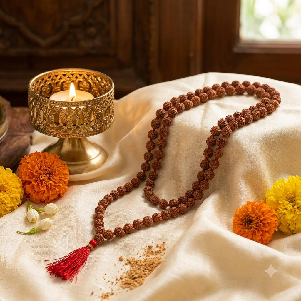 Original 5 Mukhi Rudraksha Mala 108+1 Beads | Lab Certified & Energized