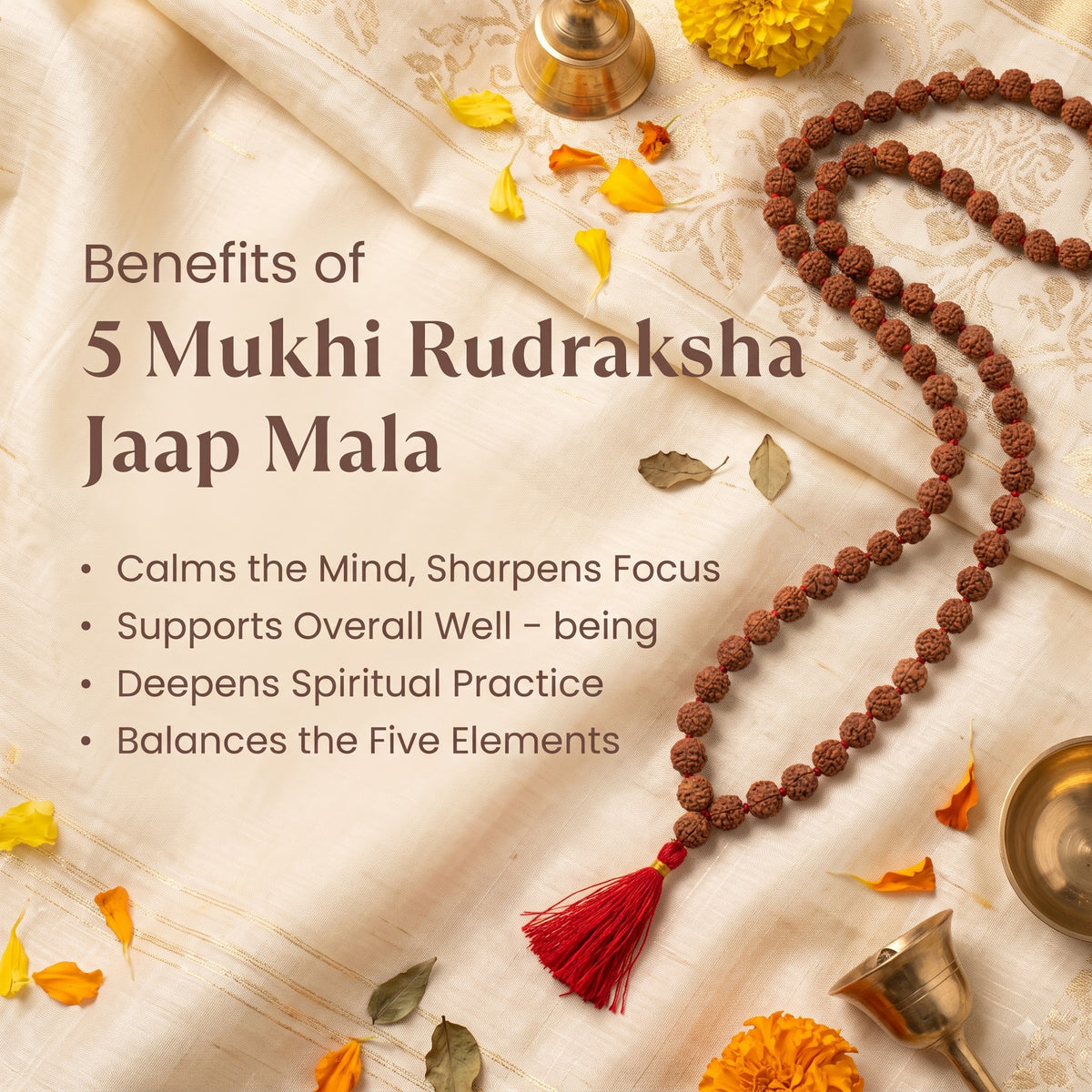 Original 5 Mukhi Rudraksha Mala 108+1 Beads | Lab Certified & Energized