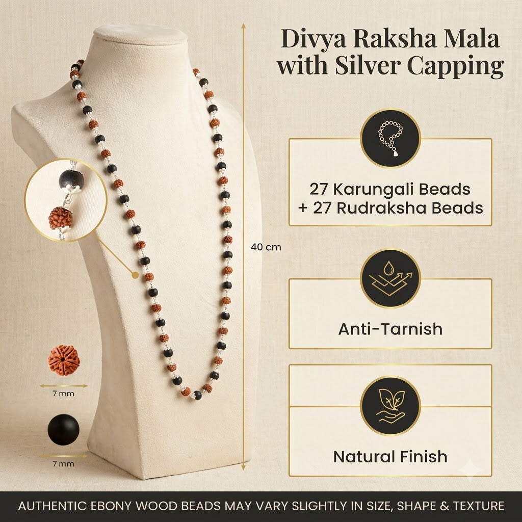 Karungali Malai Silver Capped  6mm – 54+1 Beads (Govt. Certified)